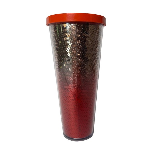 Starbucks Holiday 2018 Red And Silver Sequin Ombre Tumbler 24 Oz Venti Cold Cup - Picture 4 of 6